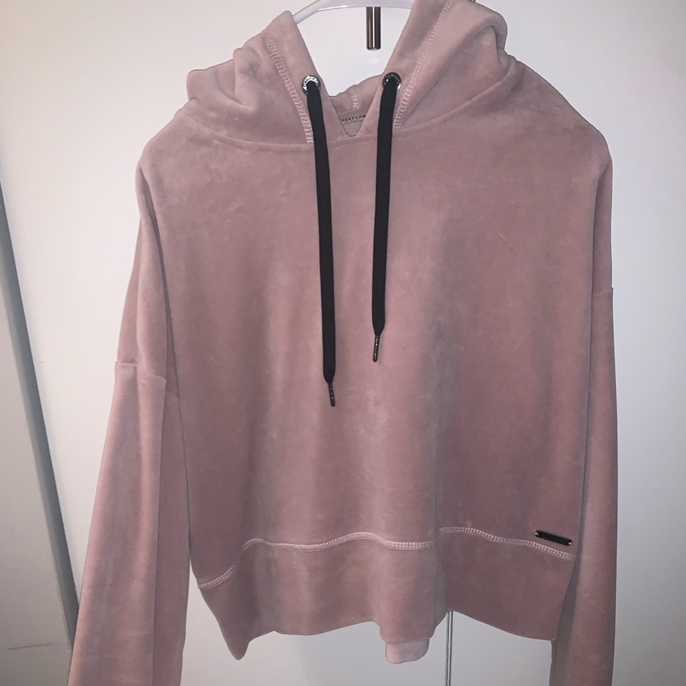 Light pink velvet crop hoodie sz Sml